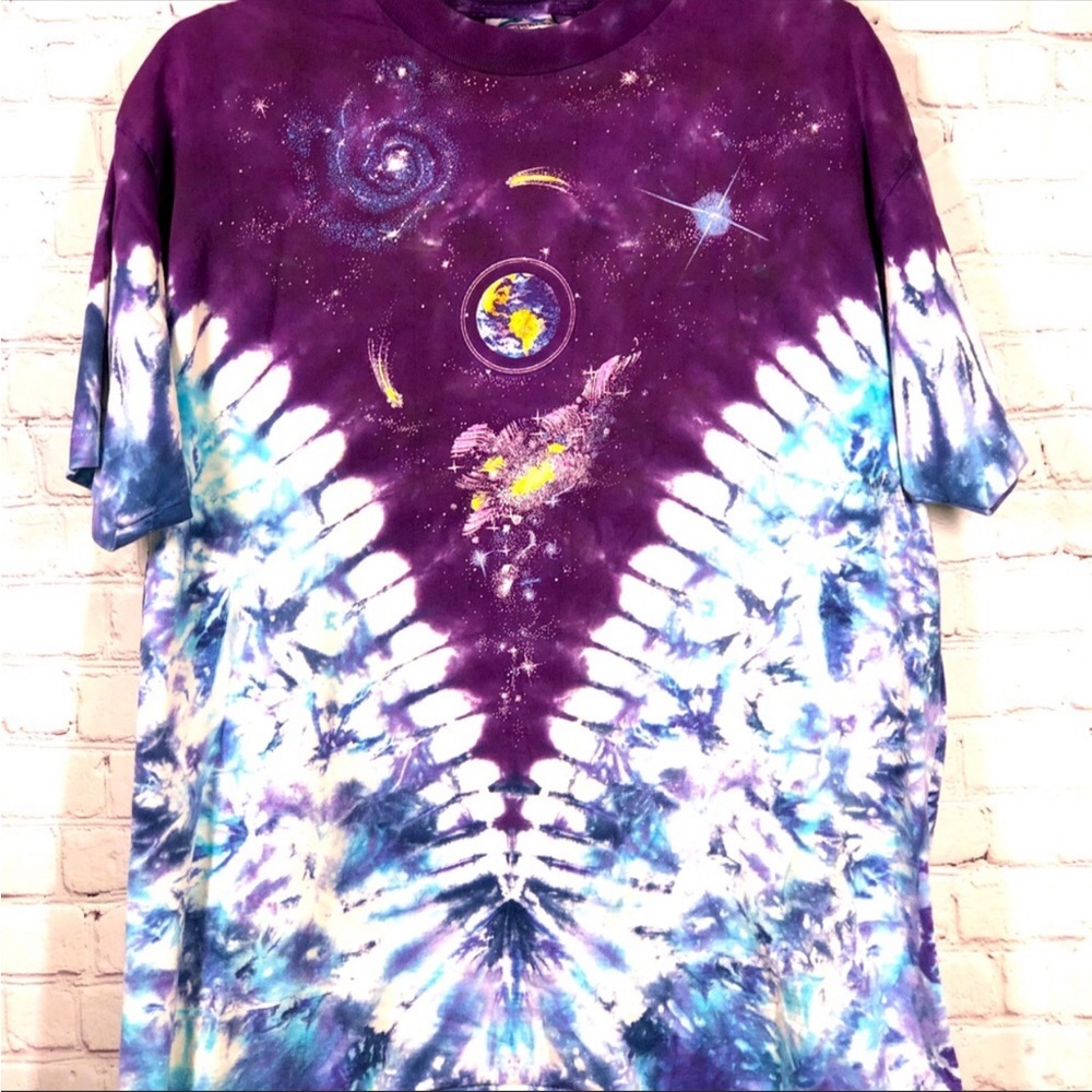 VTG Single Stitch Liquid Blue Outer Space Solar System Tee Shirt XL (Item #466)